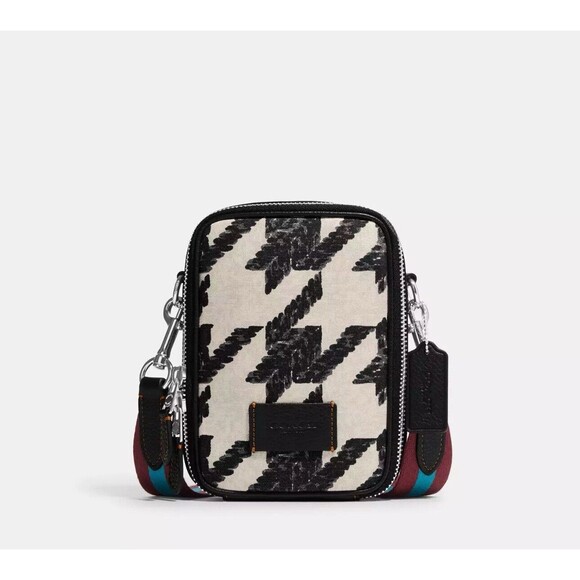 Coach CJ672 Stanton Crossbody With Houndstooth Print Black Cream Leather Canvas - Picture 6 of 9